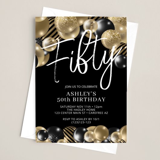 Invitation Noir et or moderne 50e anniversaire