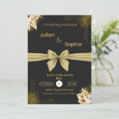 Invitation Noir et or Moderne Elégant Mariage Célébration (Debout devant)