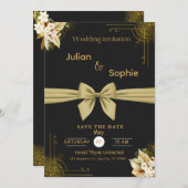 Invitation Noir et or Moderne Elégant Mariage Célébration (Devant / Derrière)