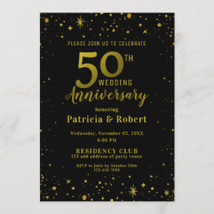 Invitation Noir et or paillettes 50e anniversaire de mariage