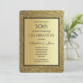Invitation Noir et Or Paillettes Mariage 50e Anniversaire (Debout devant)