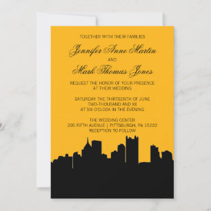 Invitation Noir et or Pittsburgh City Skyline Mariage II