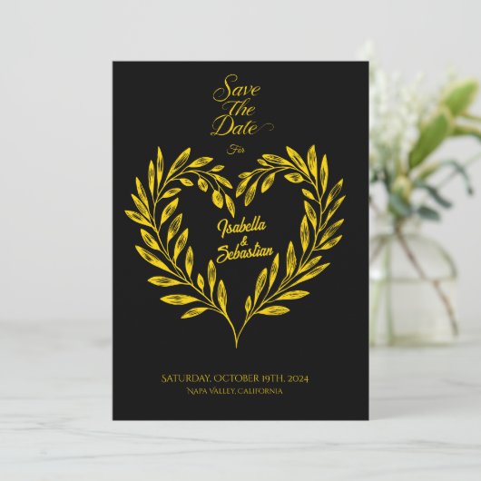 Invitation Noir et Or Sauvegarder la Date - Mariage Intempore (Debout devant)