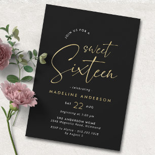 Invitation Noir et or   Simple Glam Sweet 16 anniversaire