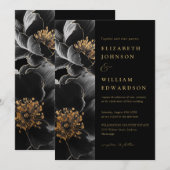 Invitation Noir Et Or Tout En Un Mariage Floral De Luxe (Devant / Derrière)