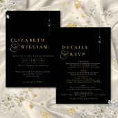 Invitation Noir Et Or Tout En Un Mariage Monogramme Moderne