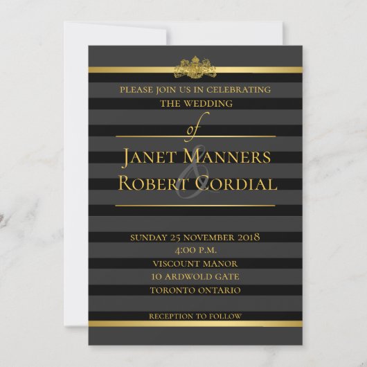 Invitation Noir et or Tuxedo Stripe Mariage élégant (Devant)