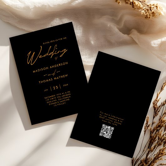 Invitation Noir et Or Typographie Moderne Réponse Mariage