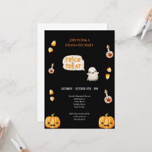 INVITATION NOIR ET ORANGE TRICK OU TRAITER HALLOWEEN