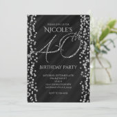 Invitation Noir et paillettes argentées Fausse 40 40e anniver (Debout devant)