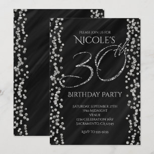 Invitation Noir et paillettes argentées Faux Glam 30 30e anni