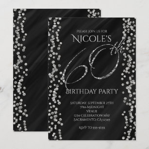 Invitation Noir et paillettes argentées Faux Glam 60 60e anni