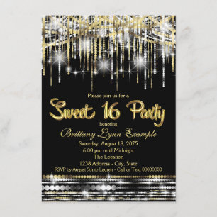 Invitation Noir et partie de sweet sixteen d'or