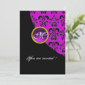 Invitation NOIR ET POURPRE DAMAS À MONOGRAMME, améthyste (Debout devant)