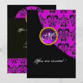 Invitation NOIR ET POURPRE DAMAS À MONOGRAMME, améthyste (Devant / Derrière)