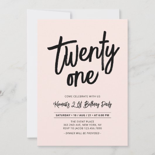 Invitation Noir et rose | Chic Twenty One 21e fête d'annivers (Devant)
