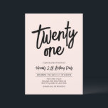 Invitation Noir et rose | Chic Twenty One 21e fête d'annivers<br><div class="desc">Célébrez votre journée spéciale avec cette simple et élégante invitation à la fête du 21e anniversaire. Ce design est doté d'un script de brosse chic avec une mise en page propre en noir et rose vif combo. D'autres designs sont disponibles dans ma boutique BaraBomDesign.</div>