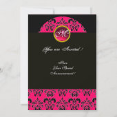 Invitation NOIR ET ROSE DAMAS MONOGRAMME, rubis rouge, fuchsi (Dos)