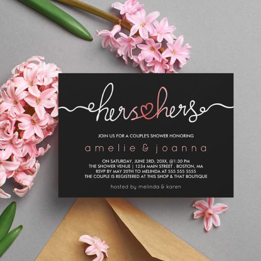 Invitation Noir et rose | Hers & Hers Couple's Shower