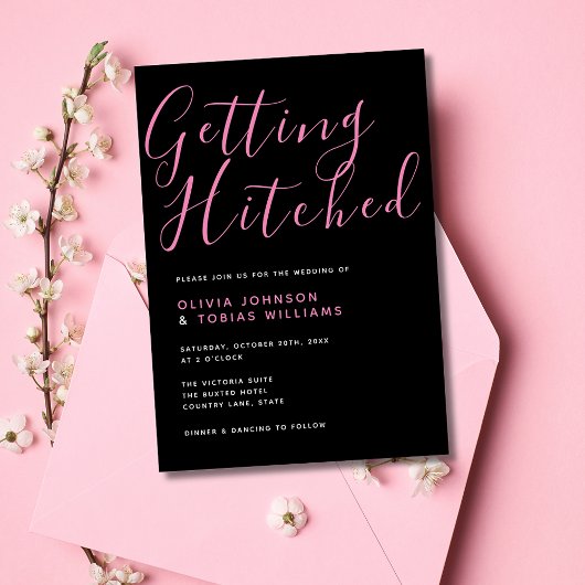 Invitation Noir et rose moderne s'accrocher