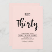 Invitation Noir et rose | Simple 30e fête d'anniversaire (Devant / Derrière)