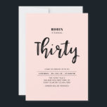 Invitation Noir et rose | Simple 30e fête d'anniversaire<br><div class="desc">Célébrez votre journée spéciale avec cette simple et élégante invitation à la fête du 30e anniversaire. Ce design présente un script de brosse chic avec une disposition propre sur un arrière - plan rose. D'autres designs sont disponibles dans ma boutique BaraBomDesign.</div>