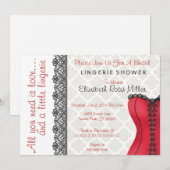 Invitation noir et rouge de Fête de la mariée de (Devant / Derrière)