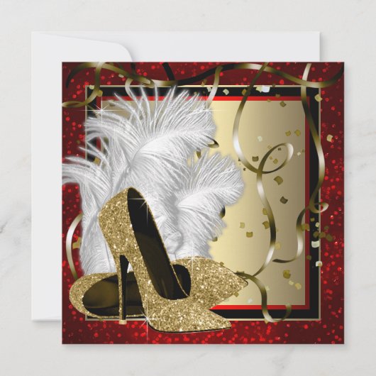 Invitation Noir et rouge et or talons hauts fête d'anniversai (Dos)