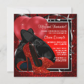Invitation Noir et Rouge Haut talons fête d'anniversaire (Devant)