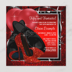 Invitation Noir et Rouge Haut talons fête d'anniversaire