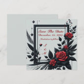 Invitation Noir et rouge personnalisable Fleurs 3D (Devant / Derrière)