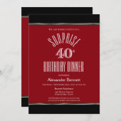 Invitation Noir et Rouge Surprise Dîner du 40e anniversaire (Devant / Derrière)