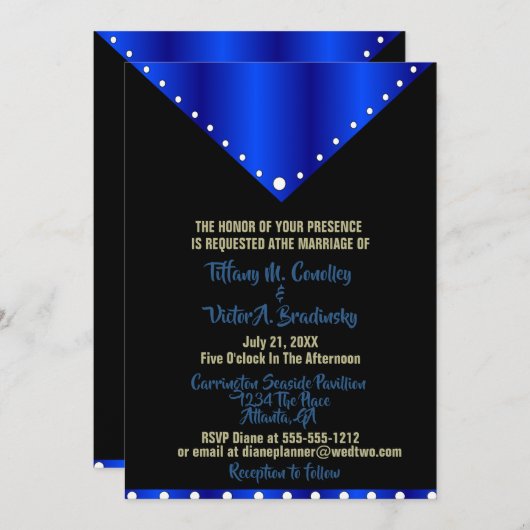 Invitation Noir et Royal Bleu Élégant Mariage moderne  (Devant / Derrière)