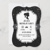 Invitation Noir Fancy pailleté anniversaire poupée  (Devant)