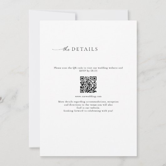 Invitation Noir fleur sauvage | Code QR blanc 2 en 1 Mariage (Dos)