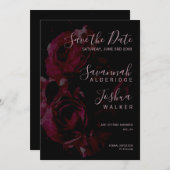 Invitation Noir Floral Aquarelle Mariage Enregistrer la date (Devant / Derrière)