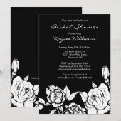 Invitation Noir floral chic d'invitation de Fête de la mariée (Devant / Derrière)
