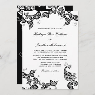 Invitation noir floral chic vintage de mariage de