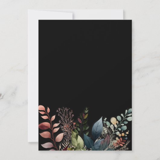 Invitation Noir floral foncé Moody Mariage élégant (Dos)