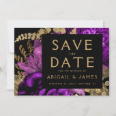 Invitation Noir Floral foncé violet or mariage Enregistrer la (Devant)