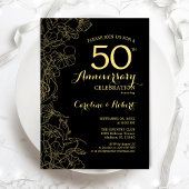 Invitation Noir Floral Or 50e Anniversaire