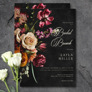 Invitation Noir foncé élégant automne Floral Bridal Brunch