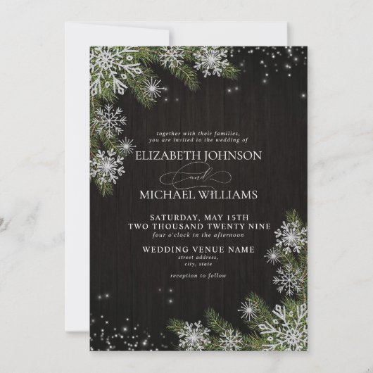 Invitation Noir foncé Rustique Argent Mariage de verdure hive (Devant)