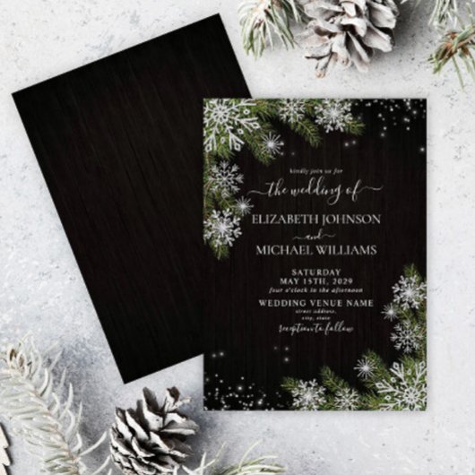 Invitation Noir foncé Rustique Argent Mariage de verdure hive