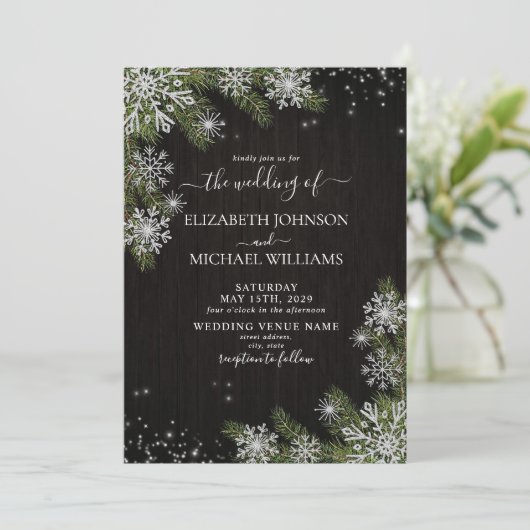 Invitation Noir foncé Rustique Argent Mariage de verdure hive (Debout devant)