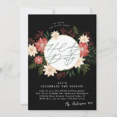 Invitation Noir Forme Noël Poinsettia Fête de Fête (Devant)