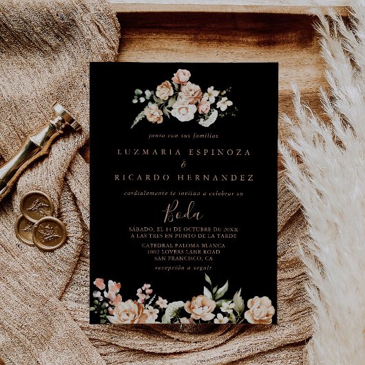 Invitation Noir Forme Royal Floral Espagnol Boda Mariage