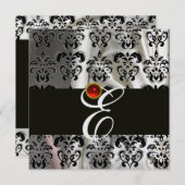 INVITATION NOIR GLACE SILK DOMMASK VÊTEMENT MONOGRAMME ROUGE (Devant / Derrière)