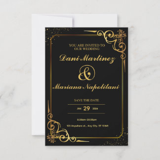 Invitation Noir Golden Elegant minimaliste moderne Mariage