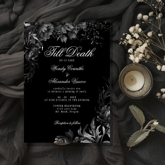 Invitation Noir gothique classique "Jusqu'à la mort Mariage